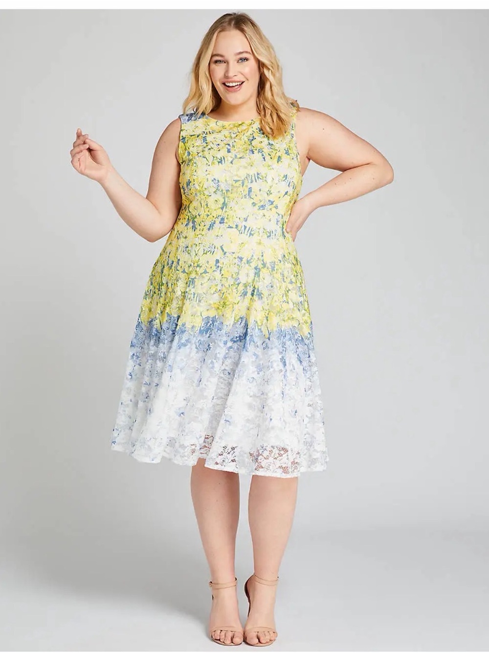 Lane Bryant Floral Lace Sleeveless Fit & Flare Dress Blue, Yellow, White Size 20 - Picture 1 of 7